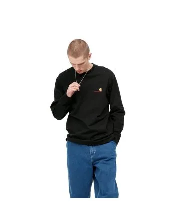 Hombre con camiseta de manga larga Carhartt WIP American Script Negra 