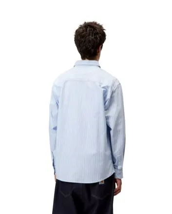 Hombre con camisa de manga larga Cassel Shirt Azul y Blanca a rayas