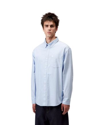 Hombre con camisa de manga larga Cassel Shirt Azul y Blanca a rayas