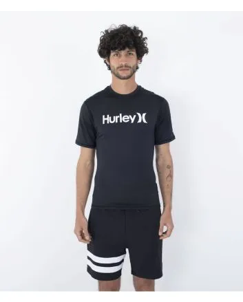 Hombre con licra de surf de manga corta Hurley One and Only Quickdry Rashguard UPF 50+ Negra 