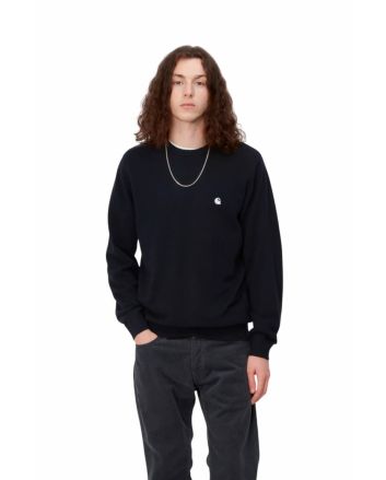 Hombre con con jersey de lana Carhartt WIP Madison Sweater Dark Navy/Wax