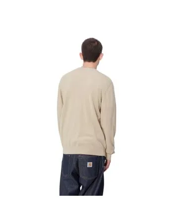 Hombre con jersey de lana Carhartt WIP Madison Sweater Beige con logo negro