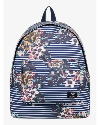 Mochila mediana Roxy Be Young 24 Litros azul marino a rayas con flores