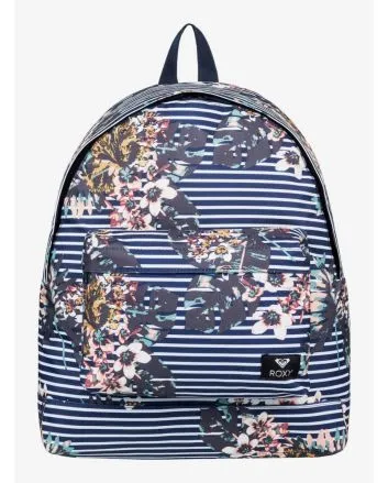 Mochila mediana Roxy Be Young 24 Litros azul marino a rayas con flores