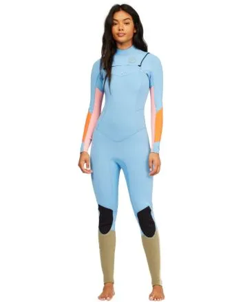 Traje de Surf de Neopreno con Cremallera en el pecho Billabong 4/3mm Salty Dayz Full Azul claro para mujer
