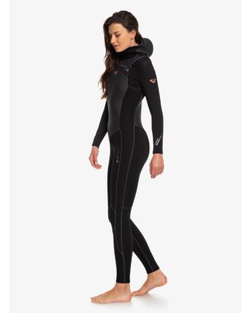 Mujer con traje de Surf con cremallera en el pecho y capucha Neopreno Roxy Performance 5/4/3 negro 
