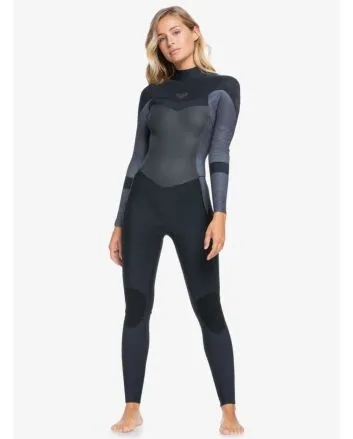 Mujer con traje de neopreno con cremallera en la espalda Roxy 5/4/3 Syncro GBS Jet Black 