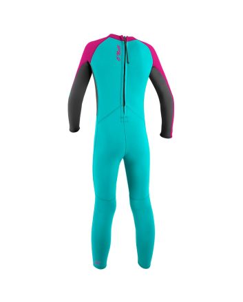 Traje de neopreno O'Neill Toddler Reactor-2 2mm para niña color aguamarina, gris y fucsia