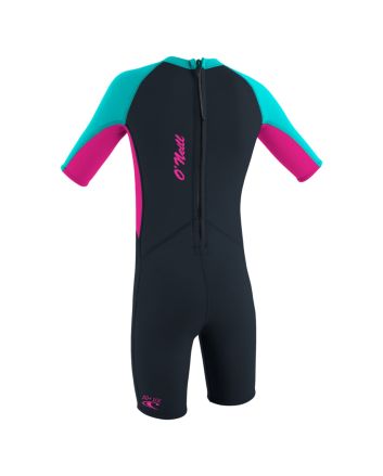 Neopreno corto O'Neill Toddler Reactor-2 2mm Back Zip Spring para niña color gris  aguamarina y fucsia 
