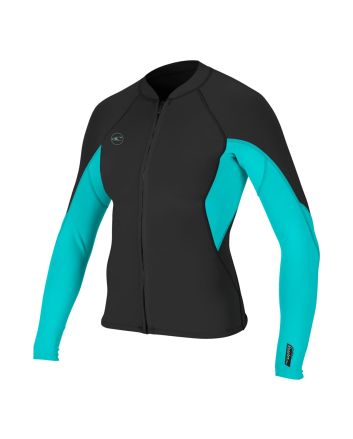 Chaquetilla de neopreno O'Neill Reactor 2 1.5mm con cremallera frontal para mujer color negro y aguamarina