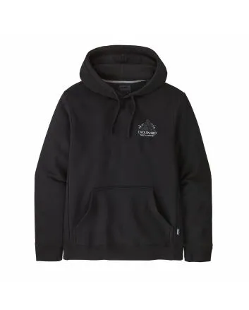 Sudadera con capucha Patagonia Chouinard Crest Uprisal negra vista trasera con gráfico de montaña