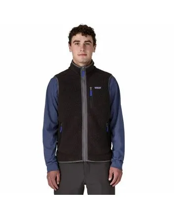 Hombre con chaleco de forro polar Patagonia Retro Pile Fleece Vest Negro-Gris