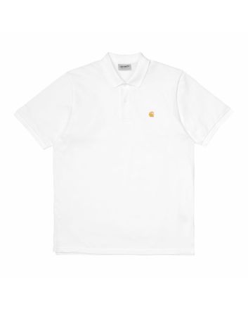 Polo de manga corta Carhartt WIP Chase Pique Blanco con logo dorado para hombre