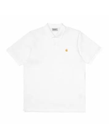 Polo de manga corta Carhartt WIP Chase Pique Blanco con logo dorado para hombre