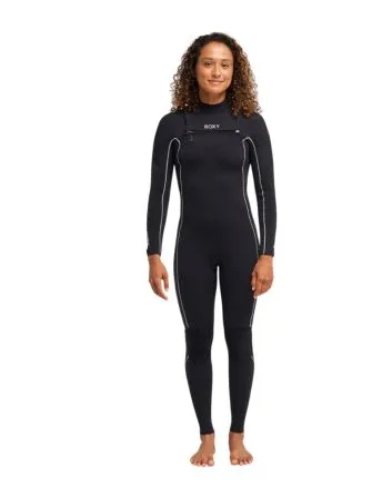 Mujer con Traje de surf Roxy 4/3 Elite Xtra Stretch con cremallera en el pecho color negro