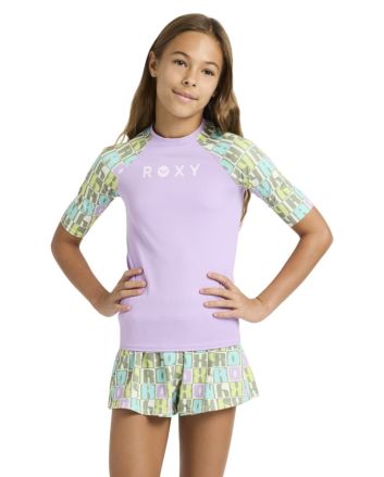 Niña con camiseta de protección solar UPF 50 Roxy Active Verde y Malva