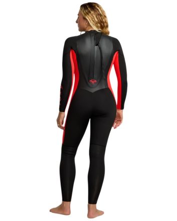 Mujer con Roxy Icon Collection 3/2mm traje de surf con cremallera en la espalda color negro y rojo Flame