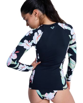 Mujer con Roxy licra surf LS Zip negra antracita floral