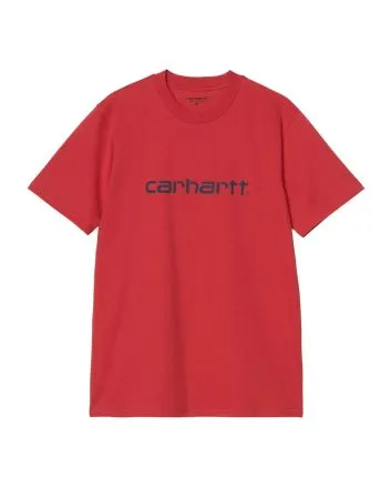 Camiseta de manga corta Carhartt WIP Script color rojo cereza y azul espacial para hombre 