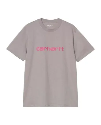 Camiseta de manga corta para hombre Carhartt WIP S/S Script T-Shirt gris yosemite con el logo en rosa 