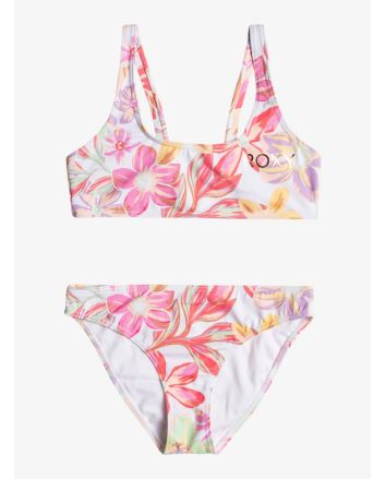 Conjunto de bikini bralette Roxy Tropical Time Girl Blanco Floral para niñas de 7 a 16 años
