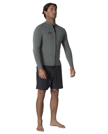 Hombre con chaqueta de neopreno Vissla Solid Sets 2mm Front Zip Jacket Moss 