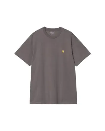 Camiseta de manga corta Carhartt WIP Chase color gris pórfido y dorado para hombre