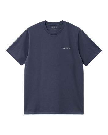  Camiseta de manga corta Carhartt WIP S/S Script Embroidery T-Shirt Air Force Blue-White para hombre