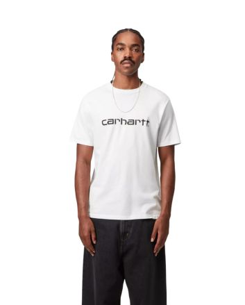 Hombre con camiseta de manga corta Carhartt WIP Script blanca con logo negro