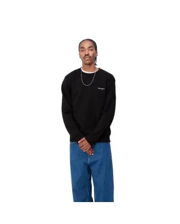 Hombre con Sudadera Carhartt WIP Script Embroidery Sweatshirt Negra con logo blanco