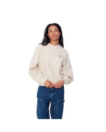 Mujer con Sudadera Carhartt WIP W' American Script Sweatshirt Moonbeam Blanca