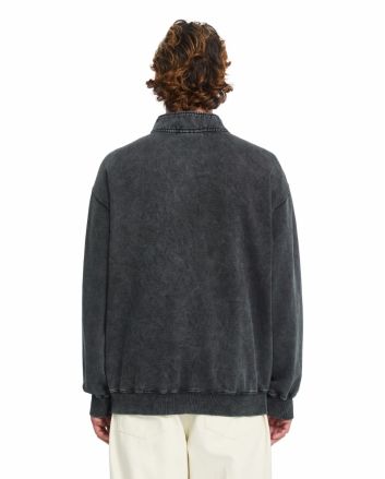 Hombre con sudadera Volcom Single Stone Quarter Zip negra lavado ácido
