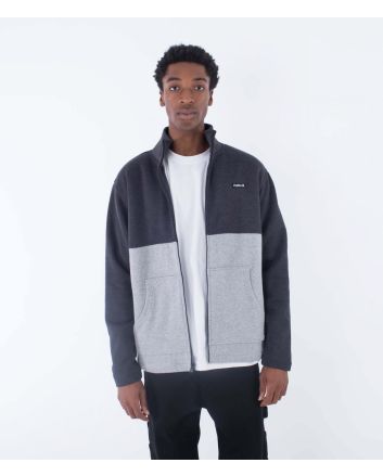 Hombre con Chaqueta tipo sudadera con forro polar de borreguillo Hurley Alps Block Crew gris y negra