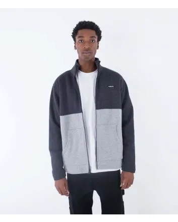 Hombre con Chaqueta tipo sudadera con forro polar de borreguillo Hurley Alps Block Crew gris y negra