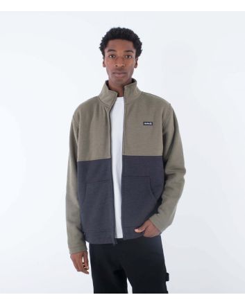 Hombre con Sudadera de forro polar con cremallera Hurley Apls Block Crew Gris y Verde