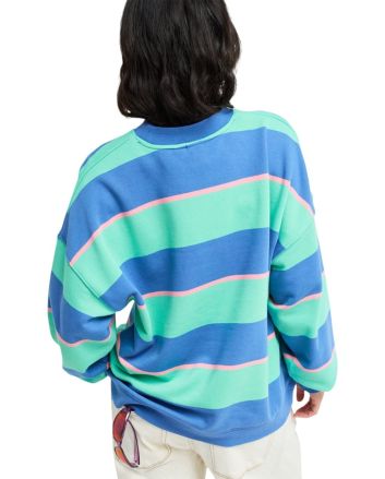 Mujer con Sudadera Roxy Strictly Stripes Oversized azul verde y rosa 