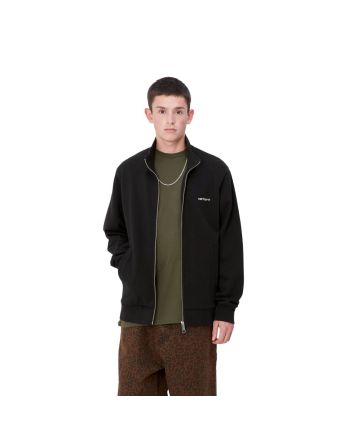 Hombre con Sudadera tipo chaqueta Carhartt WIP Script Embroidery Jacket Negra con logo blanco