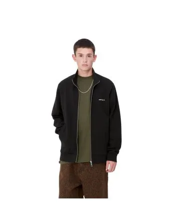 Hombre con Sudadera tipo chaqueta Carhartt WIP Script Embroidery Jacket Negra con logo blanco