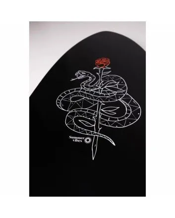 Skimboard de madera Summer Vibes Sessions 41 pulgadas negro con diseño de serpiente geométrica y rosa