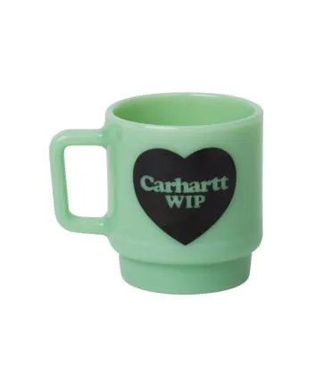 Taza Carhartt WIP Heart Glass Mug Jade – vista frontal con gráfico Heart