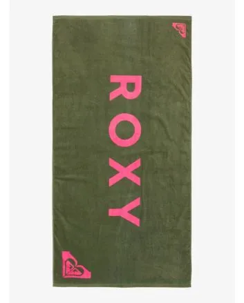 Toalla de playa Roxy Into The Sun verde con logo rosa