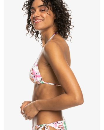 Mujer con top de bikini triangular Roxy Printed Beach Classics Blanco Tropical