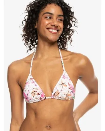 Mujer con top de bikini triangular Roxy Printed Beach Classics Blanco Tropical