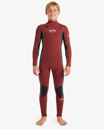 Niño con Traje de Surf GBS con Cremallera en el Pecho Billabong 5/4mm Absolute Natural Granate