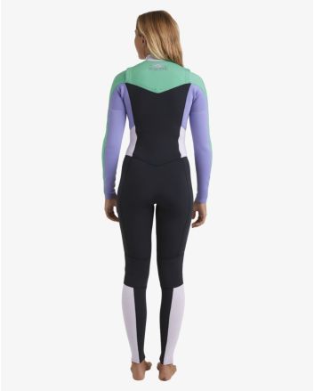 Mujer con traje de neopreno con cremallera en el pecho Billabong Salty Dayz Natural 4/3mm Aqua Haze