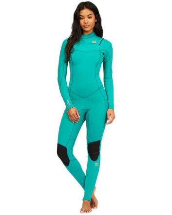 Mujer con traje de Neopreno con cremallera en el pecho Billabong Synergy 5/4mm en color verde 