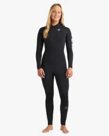 Mujer con Traje de Surf GBS con cremallera en el pecho Billabong 5/4mm Synergy Natural Night Fall Negro