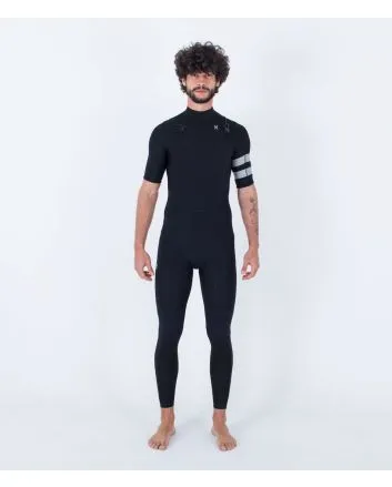 Hombre con traje de surf de manga corta y cremallera en el pecho Hurley Plus 2/2mm negro