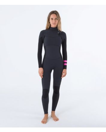 Mujer con traje de surf con cremallera en el pecho Hurley Plus 4/3mm negro grafito