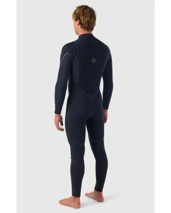 Hombre con traje de surf O'Neill Hyperfreak Fire 4/3 Plus con cremallera en el pecho color negro-negro